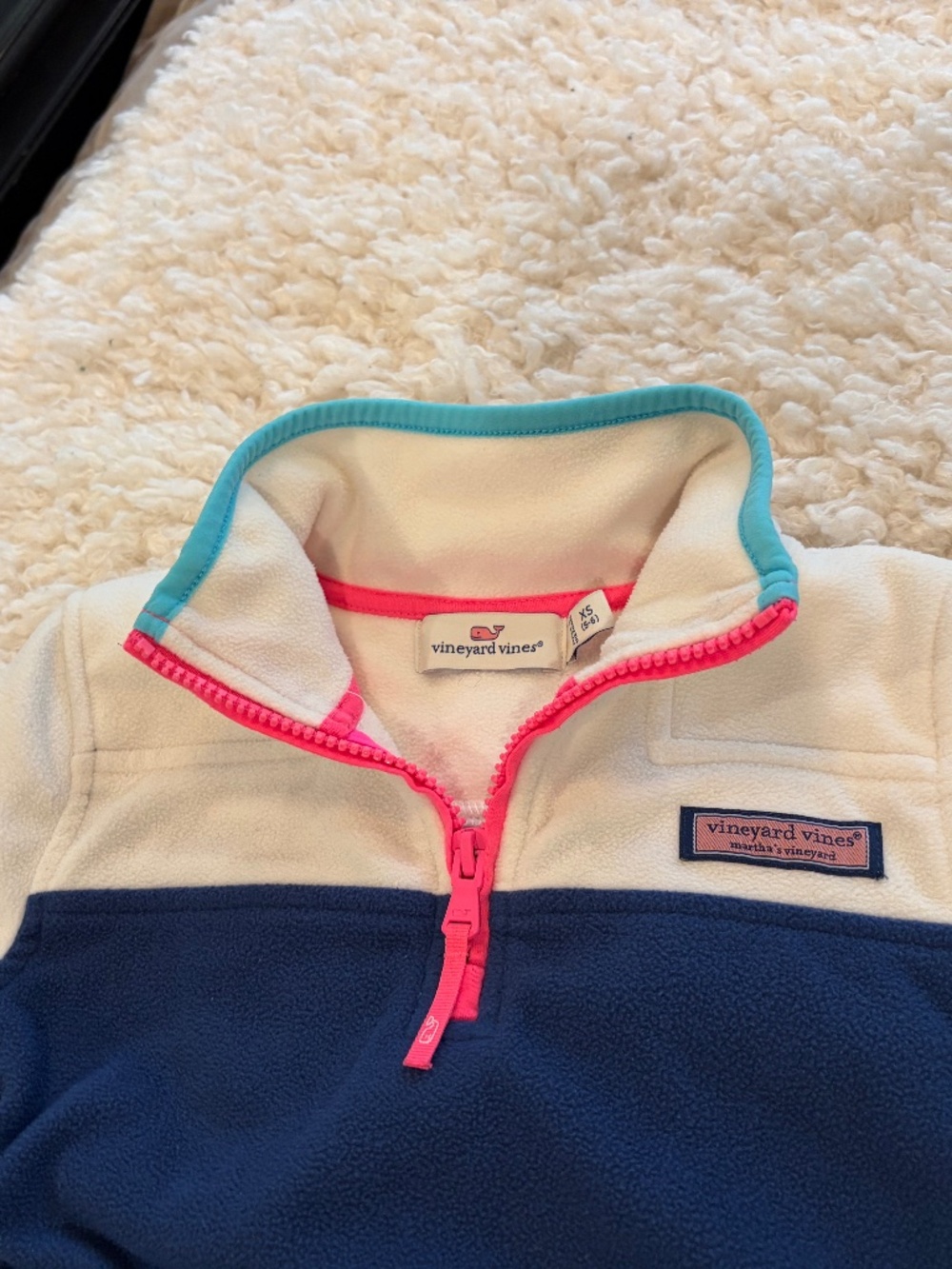 VINEYARD VINES GIRL'S PULLOVER CREAM PINK BLUE JACKET XS 5 -6